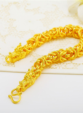 黄镀金双龙头沙金手链电镀黄金首饰霸气男士手环锡金手饰