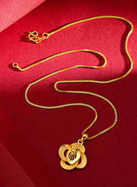 国潮凤尾小金花朵吊坠项链 越南沙金镀沙金金国风凤羽花朵锁骨项