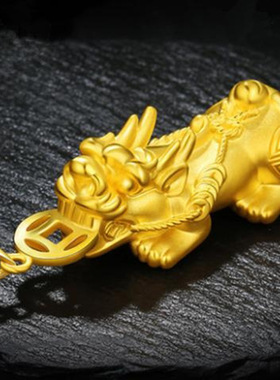 黄金实心貔貅吊坠越南沙金招财金项链黑绳男款锡金首饰