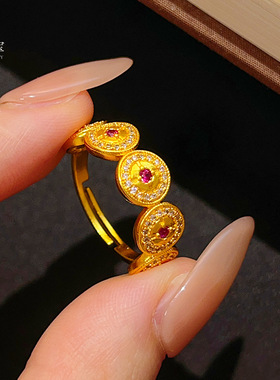 新中式古法沙金玫红钻耀动星辰手链戒指小圆饼手串精致送女友礼物