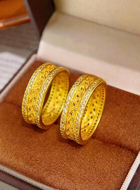 金店同款越南沙金点钻花丝风雨桥戒指宽面缠绕排钻指环气质送女友