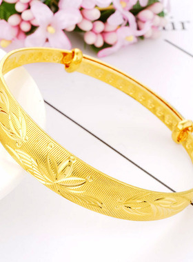 跨境爆款镀金12N车花拉丝龙凤手镯女 仿黄金越南沙金金鱼推拉镯子