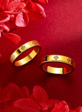 精品3D黄金cnc工艺四叶草沙金指环情侣素圈万花筒四叶草锡金戒指