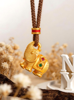 孟大师同款古法金拉丝吉吉象项链新款越南沙金珐琅彩象吊坠毛衣链