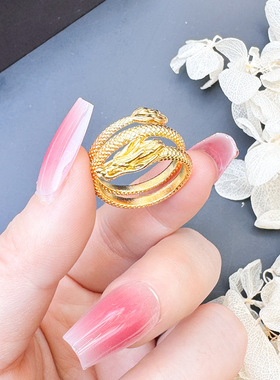 盘龙活口锡金戒指生肖越南沙金古法中国风男女游龙黄金饰品百搭