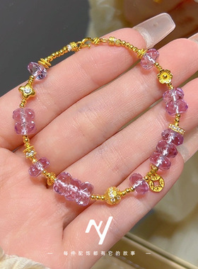 书热款铜钱钱切面紫水晶爆闪手链女新款越南沙金日进斗金手串手链