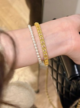 饰品仿真黄金轻奢小众设计感复古红钻泰陵姬开口越南沙金手镯送