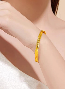 沙金波光粼粼蹦迪镯 时尚网红镀金女款气质手镯手环