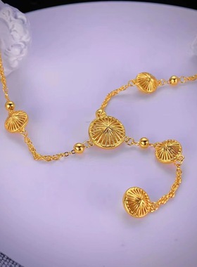 越南沙金镂空圆圈流苏套链锡金一体链女网红同款锁骨链黄金项链