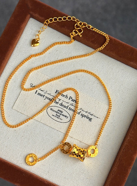 书同款越南沙金cnc小蛮腰项链女新中式圆环路路通仿真黄金颈链送