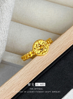 越南沙金爆闪新中式碎碎冰铜钱戒指新款精致小众轻奢活口戒指