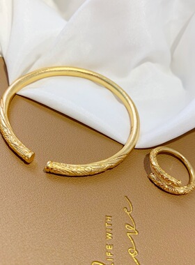 沙金金箍棒手镯锡金女开口紧箍咒手环18k镀黄金指环手链久不掉色