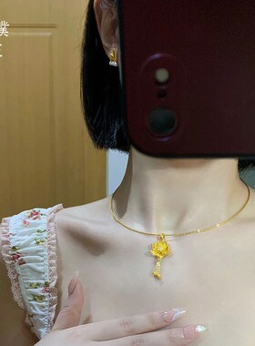 金店同古法沙金莲花两世欢吊坠项链项圈锁骨链diy配件荷花女