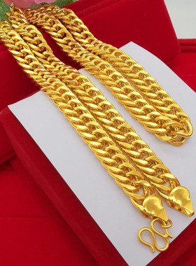 沙金老板链男古巴链黄镀金扁链欧币黄金项链沙金金仿金项链