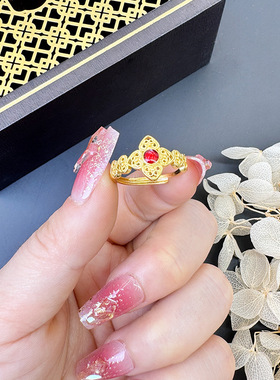 古法越南沙金宫廷风活口戒指女款镂空锡金高级感饰品黄金手饰