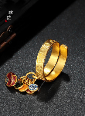 錾刻手工扎基拉姆女财神越南沙金戒指女款吉言锡金指环送礼