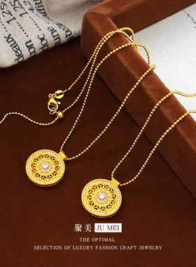 轻奢仿真黄金众设计感女款越南沙金微镶镂空花窗吊坠爆闪珠珠项链