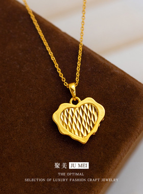 轻奢设计女款车花点钻爆闪love爱心吊坠越南沙金时尚桃心锁骨项链