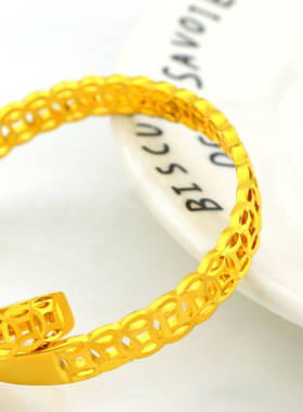 新款黄镀金钱币手镯越南沙金戒指殴币钱手环同款锡金