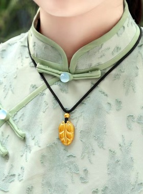 越南沙金大叶有成吊坠黄金树叶项坠南非锡金项链首饰