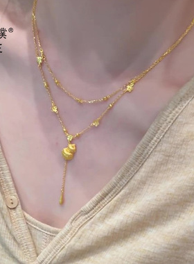 金店同款越南沙金双层福禄生花流苏项链女新中式小众设计感锁骨链