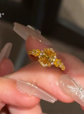金店同款越南沙金繁花鸽子蛋戒指女轻奢精致高级感中古风百搭指环