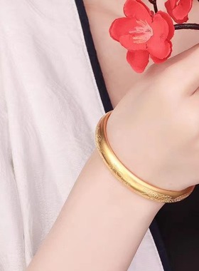 古法龙凤祥缘手镯沙金传承实心手环黄金国潮女款镯子手饰