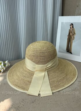 夏季超大檐拉菲草女渔夫帽防晒