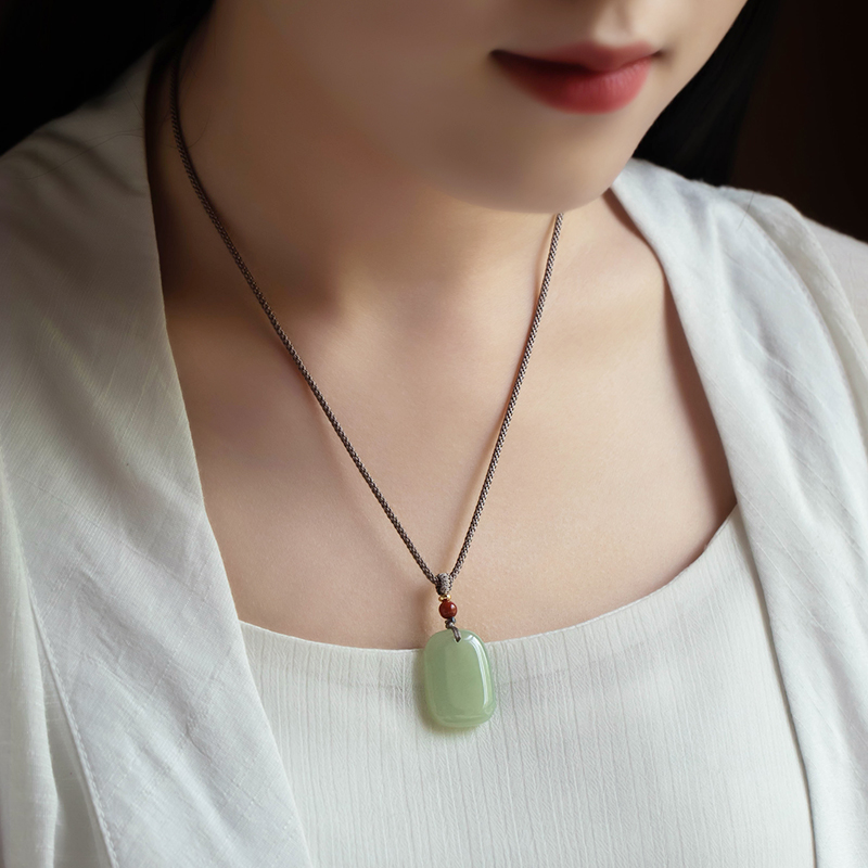 一兴天然和田玉平安无事牌吊坠男女项链挂坠玉佩玉坠平安礼物饰品 - 图0