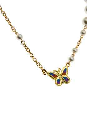 金色多层链珍珠蝴蝶项链