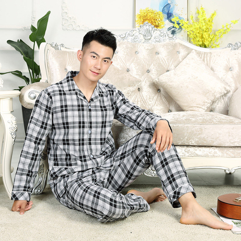 男士长袖套装春秋季宽松纯棉睡衣 森斯羽睡衣/家居服套装