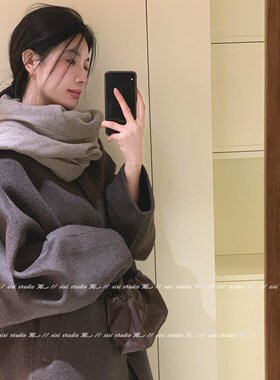 韩系摩卡仿羊绒大衣围巾围脖披肩