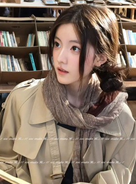 文艺风咖色碎花拼色棉麻围巾氛围