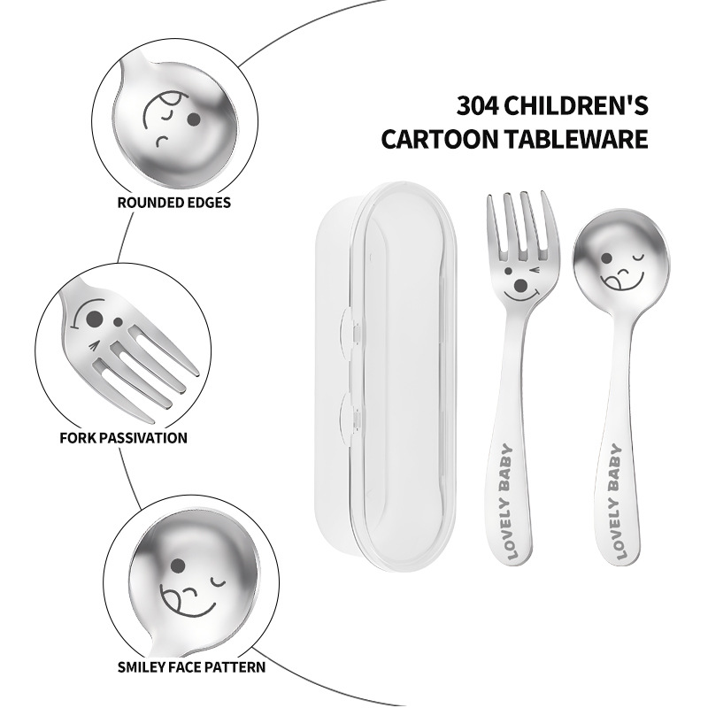 304不锈钢儿童叉子不伤嘴短柄家用餐叉吃饭勺子水果叉餐具套装-图2