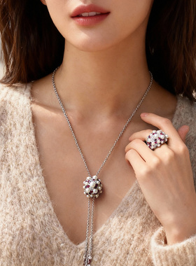 【新年礼物】apm MONACO胭脂红可调节项链戒指轻奢套装生日送女友