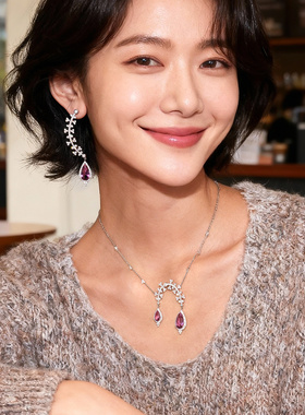 【圣诞礼物】apm MONACO紫色水滴项链耳环轻奢组合套装生日送女友