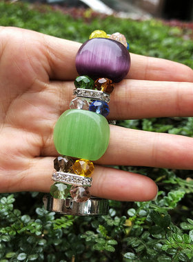 多彩diy猫眼石手链表女士潮流七彩色吉祥镶钻手表学生时尚休闲