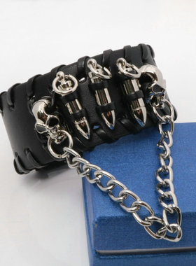 欧美子弹鬼头挂链手链霸气朋克饰品骷髅头链条手带