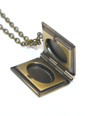 古铜色书本可打开放相片纪念项链吊坠饰品