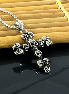 异国情调不锈钢十字架骷髅头项链吊坠项坠