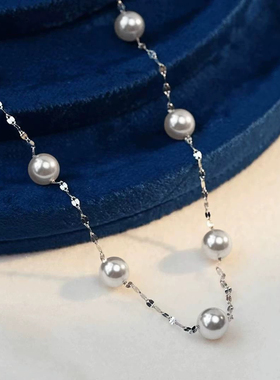 满天星白色珍珠项链小众Y字锁骨链一款多戴颈链