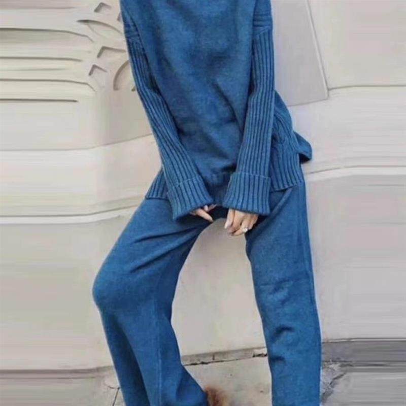 2025秋冬新款慵懒风宽松高领毛衣套装女洋气时髦阔腿裤两件套女,淘宝优惠券,粉丝福利购,淘宝优惠卷