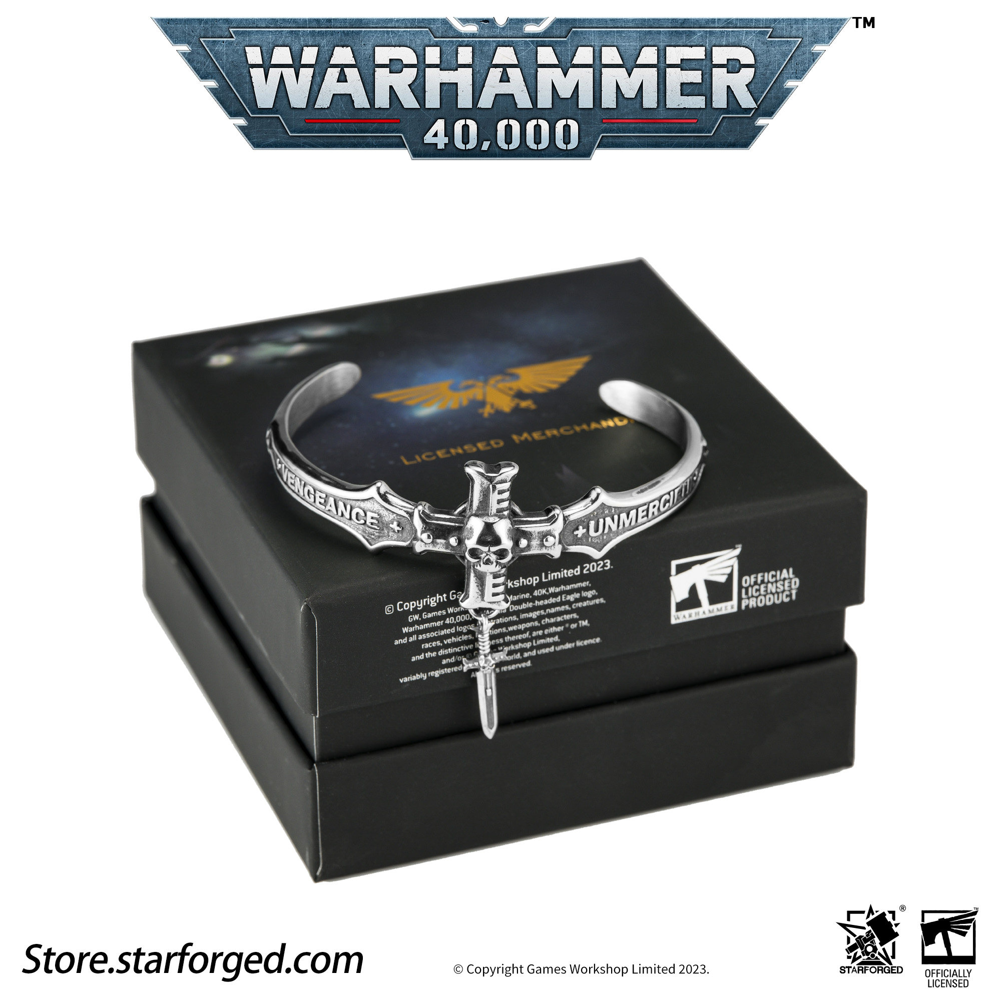 Starforged星辰铸造 黑色圣堂帝皇冠军手镯十字军纯银吊坠战锤40K - 图2