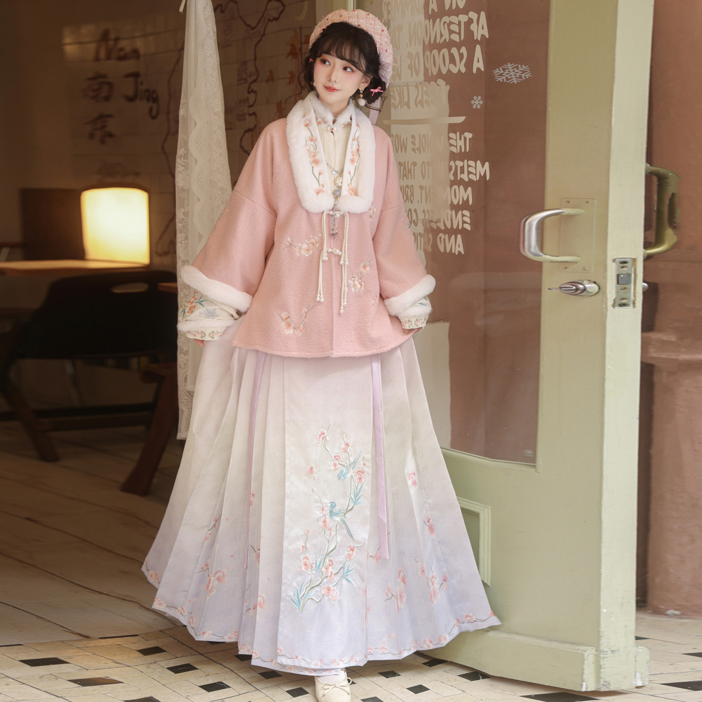 汉服女阑珊小记原创鹊枝春明制加绒对襟袄比甲立领琵琶袖马面裙冬,淘宝优惠券,粉丝福利购,淘宝优惠卷