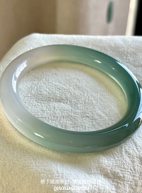 高冰种玛瑙手镯半山半水油青色荔枝冻玉髓美人条胖圆条玉手镯子