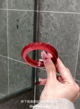 红玛瑙手镯冰透红玉镯女款红色玉