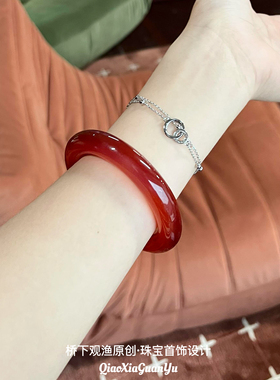 天然玛瑙手镯车厘子红色玉髓手镯