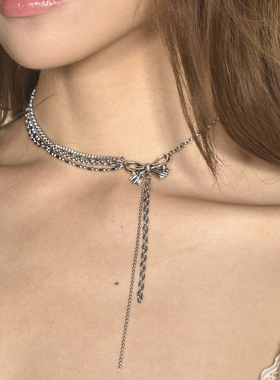 1P Juvilove原1P Jewelry 古银蝴蝶结多层链条流苏锁骨链