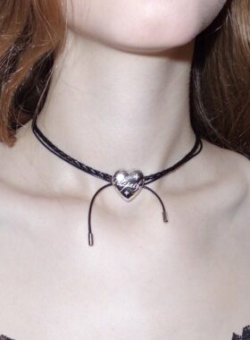 铜镀白k双层皮绳女锁骨链