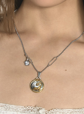 1P Juvilove原1P Jewelry 小猫幸运圆牌勋章锆石项链